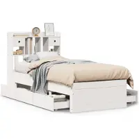 vidaXL Lit en bois massif avec étagère sans matelas blanc 75x190 cm pin