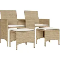 Syfax Canapé de jardin 2 places avec table et tabourets beige rotin