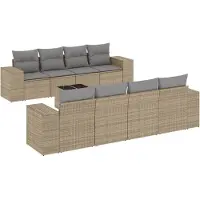 vidaXL Ensemble de salon de jardin 9 pièces avec coussins beige Poly rotin