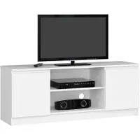 Akord Meuble TV K140 140 cm Blanc avec Rangement et Portes Tiroirs
