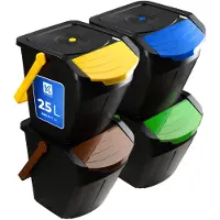 OEM KADAX Set de seaux de recyclage "Loras", poubelle avec couvercle, collecteur de déchets, 25L, 4 pièces