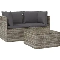 Syfax Salon de jardin 3 pcs avec coussins Gris Résine tressée