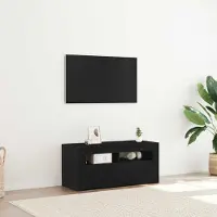 Prolenta Meuble TV exclusif - Dimensions : 90 x 35 x 40 cm. Couleur : noir, imitation bois chêne. Matériau : panneaux de particules