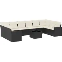 vidaXL Ensemble de salon de jardin 11 pièces avec coussins noir poly rotin