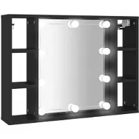 Syfax Armoire à miroir avec LED noir 76x15x55 cm