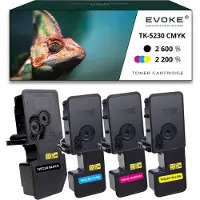 Evoke 4x toner pour Kyocera TK5230K-TK5230B TK5230K CMYK = noir + bleu + rouge + jaune | Remplacement pour P5021cdn P5021cdw M5521cdn M5521cdw