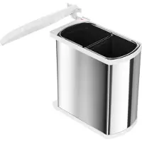 Hailo Corbeille de tri sélectif 16 (2x8) litres DUO-3416, à partir d'une largeur d'armoire de 45 cm, acier inoxydable/blanc