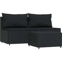 Syfax Salon de jardin 3 pcs avec coussins Noir Résine tressée