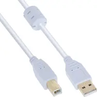 InLine 34550W Câble USB 2.0, A à B, blanc / or, avec noyau en ferrite, 10m