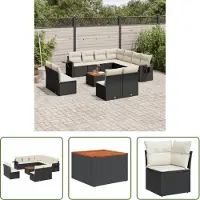 The Living Store 12 pcs. salon de jardin avec coussins noir poly rotin