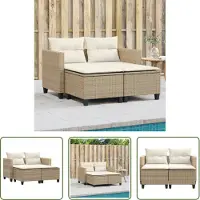 The Living Store Canapé de jardin 2 places avec tabourets Beige Poly rotin