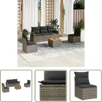 The Living Store Ensemble de jardin canapé 6 pièces avec coussins Gris Poly Rattan