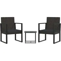 Syfax Salon de jardin 3 pcs avec coussins Noir Résine tressée