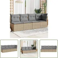 The Living Store Canapé de jardin avec coussins 4 places Beige Poly Rattan