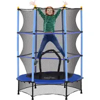 HOMCOM Trampoline De Jardin Enfants Ø 1,40 X 1,90h M Filet De Sécurité Porte Zipée Couvre-Ressorts + 6 Poteaux Rembourrés Inclus Bleu