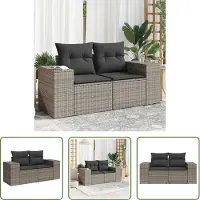 The Living Store Canapé de jardin 2 places avec coussins Gris Poly Rattan