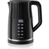 Arendo Bouilloire avec réglage de la température 40°- 100°C avec indicateur, acier inoxydable, double paroi, 1,7 l, 2200 W, théière avec indicateur de température, réglable par pas de 5 °C