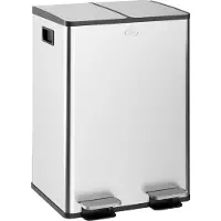 HOMCOM Poubelle de cuisine double, 2 x 28L, poubelle à pédale en acier inoxydable, 2 couvercles à fermeture douce, seaux intérieurs amovibles et poignées anti-empreintes digitales 45,8x36x67,6cm