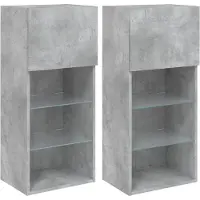 vidaXL Armoires TV avec lampes LED 2 pcs. Gris béton 40,5x30x90 cm