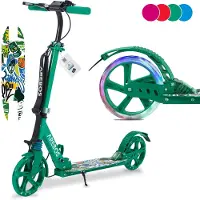 Arebos Trottinette pliable | Roues LED, hauteur réglable, sangle de transport, suspension, verte