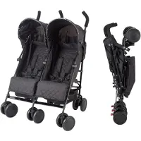 X-adventure Poussette X Adventure Duo pour jumeaux - Noir - Sièges réglables indépendamment, pare-soleil, roues avant pivotantes, 2 paniers de courses