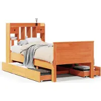 Syfax Lit bibliothèque sans matelas cire marron 75x190 cm pin massif