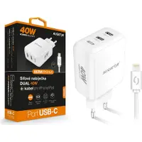 Aligator Power Delivery 40W, 2xUSB-C, câble USB-C pour iPhone / iPad, blanc