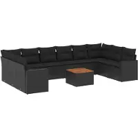 vidaXL Ensemble de salon de jardin 11 pièces avec coussins noir poly rotin
