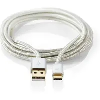 Nedis Câble USB - USB 2.0 - USB-A mâle - USB-C mâle - 15 W - 480 Mbps - plaqué or - 2.00 m - rond - tressé / nylon - aluminium - emballage avec fenêtre transparente
