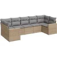 vidaXL Ensemble de salon de jardin 7 pièces avec coussins Beige Poly Rattan