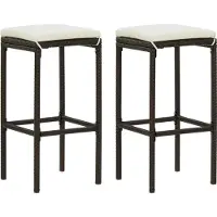 The Living Store Tabouret de bar avec coussin 2 pcs. rotin poly marron