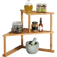 Kesper Etagère de cuisine Etagère d'angle en bambou - 2 étages - 52x29,5x39cm - étagère peu encombrante pour la cuisine et les réserves - naturelle & décorative -58802