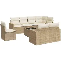 vidaXL Ensemble de salon de jardin 9 pièces avec coussins beige Poly rotin