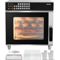 Vevor Four commercial à convection, 58 l, 2800 W, grille-pain avec porte en verre trempé, four électrique avec grille et gants pour assiettes