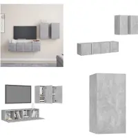 vidaXL 4 pcs. Set d'armoires TV Gris béton Bois composite - Set d'armoires TV - Set d'armoires TV suspendues - Set d'armoires TV suspendues