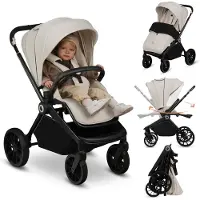 Lionelo Mika Plus Poussette universelle jusqu'à 22kg Haute manœuvrabilité Capote XXL avec UPF50+ Beige