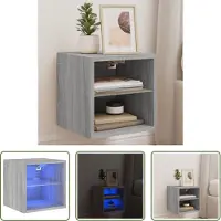 The Living Store Armoire TV murale avec lampes LED Gris Sonoma 30x28,5x30 cm