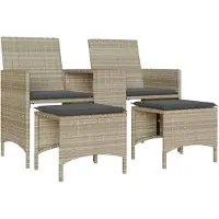 Syfax Canapé de jardin 2 places avec table tabourets gris clair rotin