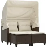 Syfax Canapé de jardin 2 places avec auvent et tabourets marron rotin