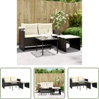 The Living Store Ensemble de salon de jardin 3 pièces avec coussins Noir Poly Rattan