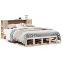 vidaXL Lit en bois massif avec étagère sans matelas 135x190 cm Bois massif