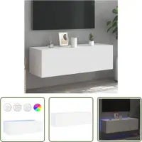 The Living Store Armoire TV murale avec lampes LED Blanc 100x35x31 cm