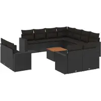 Sonstiges Salon de jardin 12 pcs avec coussins noir résine tressée