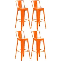 CLP Ensemble de 4 tabourets de bar , style industriel "Mason", avec dossier, couleur orange