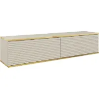 Selsey Mucalma - Élément TV avec façades cannelées, suspendu, beige / or, 135 cm