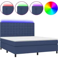 vidaXL Lit Boxspring avec matelas & LED Bleu 180x200 cm Tissu