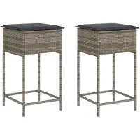 vidaXL Tabouret de bar de jardin avec coussins 2 pcs. Gris Poly Rattan