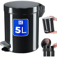 Kadax Poubelle "Melfi", Poubelle à pédale en acier noir, 5 L