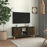 Prolenta Meuble TV exclusif, pieds en bois massif chêne fumé, dimensions : 103,5 x 35 x 50 cm