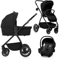 Lionelo poussette combinée Meril 3en1 nacelle jusqu'à 9 kg, siège auto jusqu'à 13 kg, 0-48 mois jusqu'à 22 kg, roues tout terrain 360°, suspension intégrale - Black